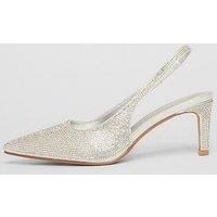 Quiz Silver Diamante Sling Back Heels