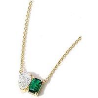 Created Brilliance Elise 9Ct Yellow Gold 0.75Ct Lab Grown Diamond And Created Emerald Toi Et Moi Necklace 18+2 Inches