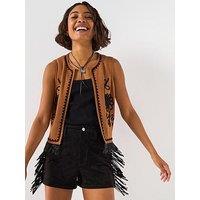 V By Very Embroidered Bead Detail Knitted Sleeveless Waistcoat - Brown