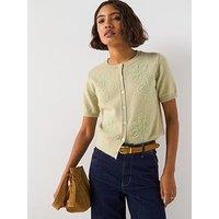 V By Very Short Sleeve Flower Detail Knitted Cardigan - Green