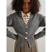 V By Very Style Yarn Cinched Waist Cardigan With Wool - Grey