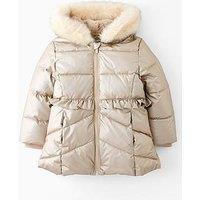 The Very Collection Girls Metallic Faux Fur Hooded Frill Waist Heavy Weight Coat - Metallic
