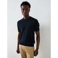 Mango Muga Essentials Textured Short Sleeve Cable Knitted T-Shirt - Navy