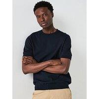 Mango Arraona Essentials Knitted Short Sleeve T-Shirt - Navy