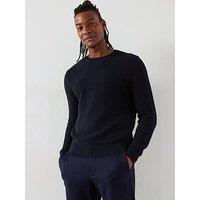 Mango Sala Essentials Textured Crew Neck Long Sleeve Knitted Jumper - Navy