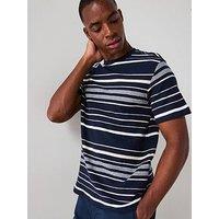 Mango Roger Casual Striped Short Sleeve Crew Neck T-Shirt - Navy