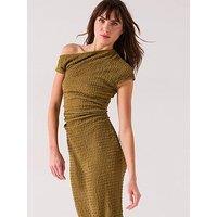 V By Very Textured Ruched Midaxi Dress - Green