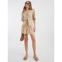 River Island Boxy Linen Shirt - Stone