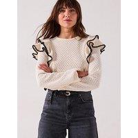 V By Very Contrast Frill Loose Fit Jumper - Cream