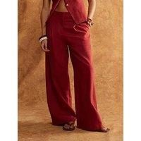 River Island Wide Leg Linen Trousers - Red