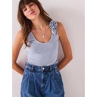 V By Very Lurex Scoop Neck Vest - Blue