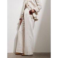River Island Stripe Belted Wide Leg Trouser - White