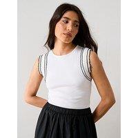 V By Very Frill Trim Rib Vest - White