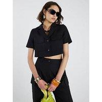 River Island Cropped Pocket Detail Linen Jacket - Black