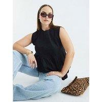 River Island Poplin Shirred Top - Black