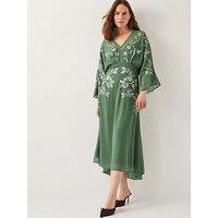 Monsoon Hannah Embroidered Tea Dress - Green
