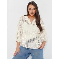 Yours Collared Pointelle Jumper - Cream