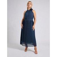 Yours Pleated Choker Corsage Dress - Navy