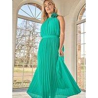 Yours Pleated Choker Corsage Dress - Green