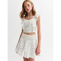 New Look 915 Girls Ditsy Print Broderie Embroidered Rara Skort - White
