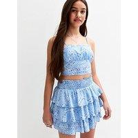 New Look 915 Girls Folk Print Tiered Rara Skort - Blue