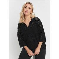 Yours Collared Pointelle Jumper - Black
