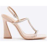River Island Diamante T Bar Heel - Light Pink