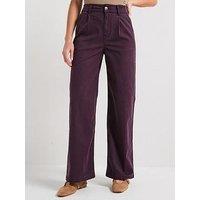 V By Very High Waist Soft Touch Pleat Top Trousers - Wine