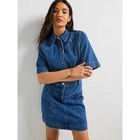 Rouge Mini Denim Dress - Blue