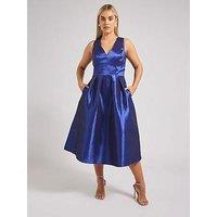 Yours V Neck Pleated Pocket Dress - Navy