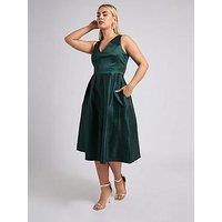 Yours V Neck Pleated Pocket Dress - Emerald Green
