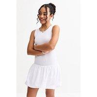 New Look 915 Girls Puff Ball Racerback Ribbed Mini Dress - White