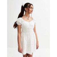 New Look 915 Girls Broderie Puff Sleeve Dress - White