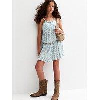 New Look 915 Girls Patterned Ruffle Trim Babydoll Dress - Blue