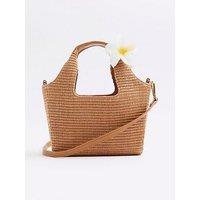 River Island Small Raffia Charm Tote - Brown