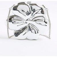River Island Metal Flower Clutch - Silver