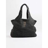 River Island Raffia Shopper Tote - Black