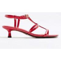 River Island Kitten Heeled T Bar Sandal - Red
