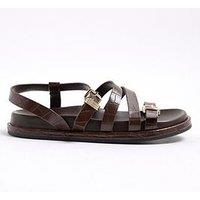 River Island Clean Strappy Footbed Sandals - Dark Brown