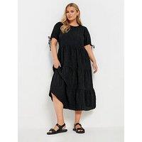 Yours Textured Ditsy Tiered Smock Dress - Black