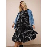 Yours Swiss Dot Boho Dress - Black