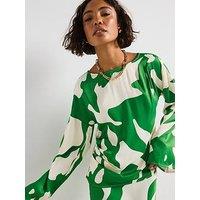 Rouge Printed Flare Sleeve Top - Green