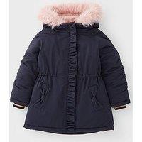 Mini V By Very Girls Fur Hooded Shower Resistant Parka Coat - Navy