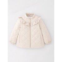 V By Very Girls Quilted Frill Shower Resistant Coat - Cream