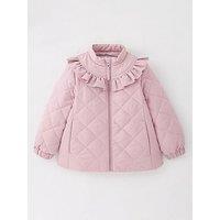 V By Very Girls Quilted Frill Shower Resistant Coat - Pink