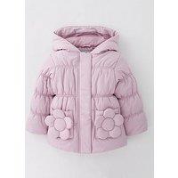 V By Very Girls Hooded Padded Coat With Flower Pocket - Purple