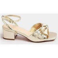 Yours Extra Wide Fit Block Heel Bow Sandal - Gold