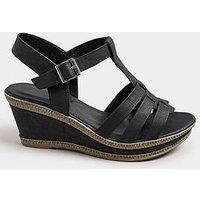 Yours Extra Wide Fit T-Bar Heeled Wedge Sandal - Black