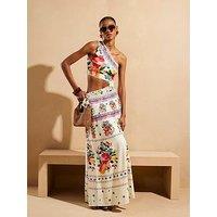 River Island Del Maar Floral One Shoulder Maxi - White