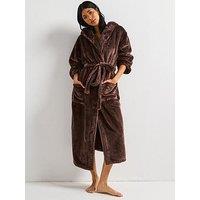 V By Very Wellsoft Longline Hooded Dressing Gown - Brown